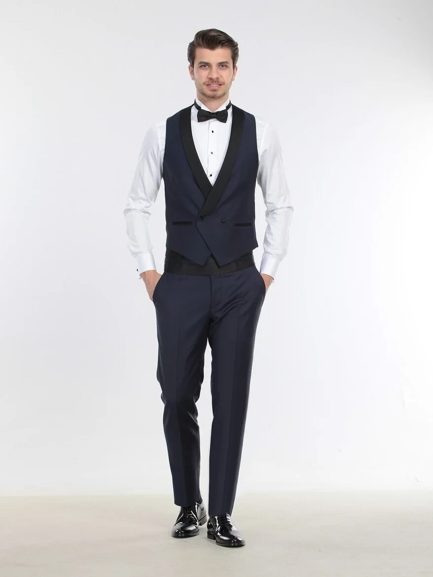 Saks Fitted Fit Şal Yaka Klasik Yelek - 5
