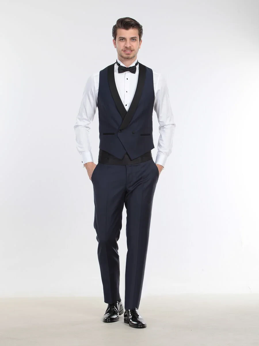 Saks Fitted Fit Şal Yaka Klasik Yelek - 5