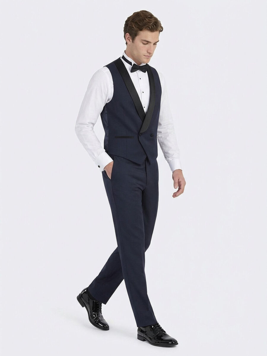 Saks Fitted Fit Şal Yaka Klasik Yelek - 3