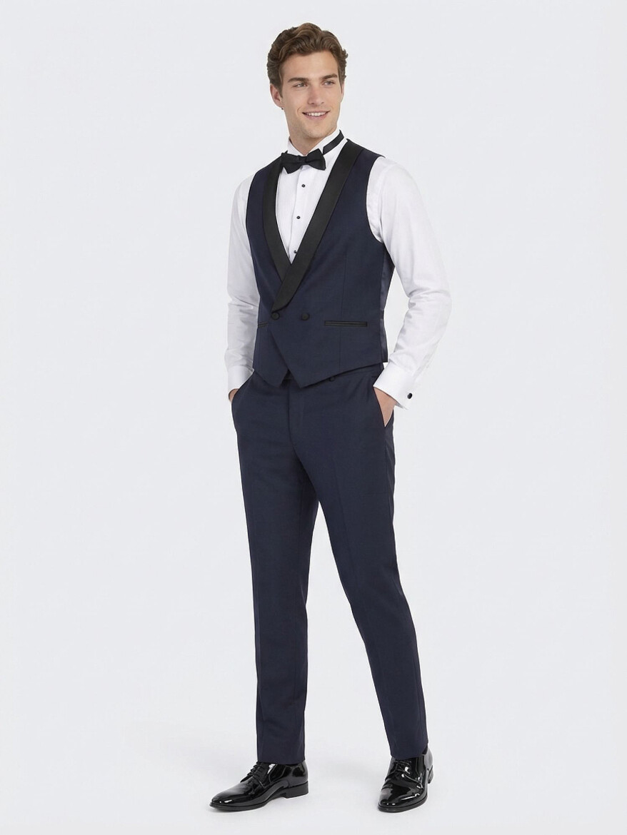 Saks Fitted Fit Şal Yaka Klasik Yelek - 4