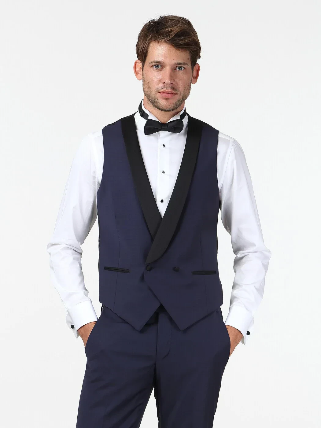 Saks Fitted Fit Şal Yaka Klasik Yelek - 1