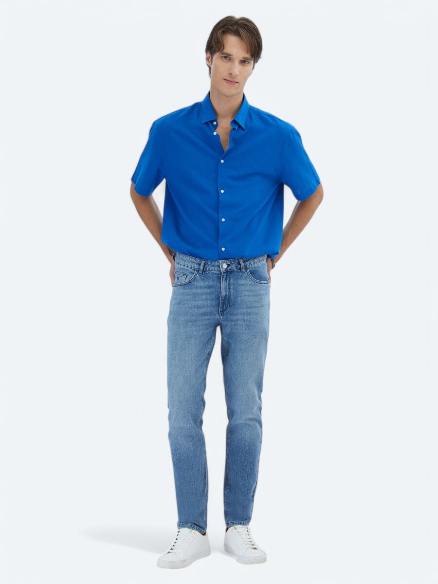 Saks Oversize Fit Kısa Dokuma Casual %100 Pamuk Gömlek - 2