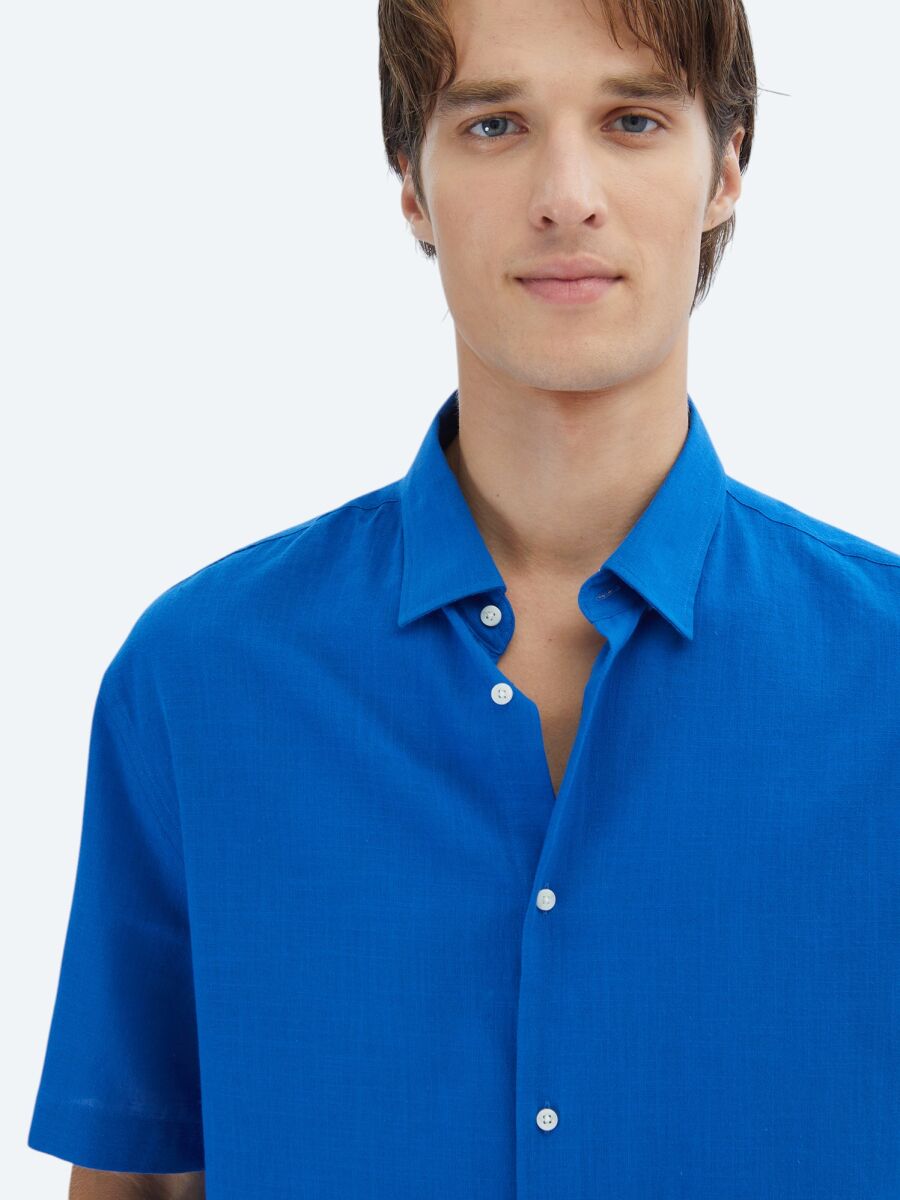 Saks Oversize Fit Kısa Dokuma Casual %100 Pamuk Gömlek - 3