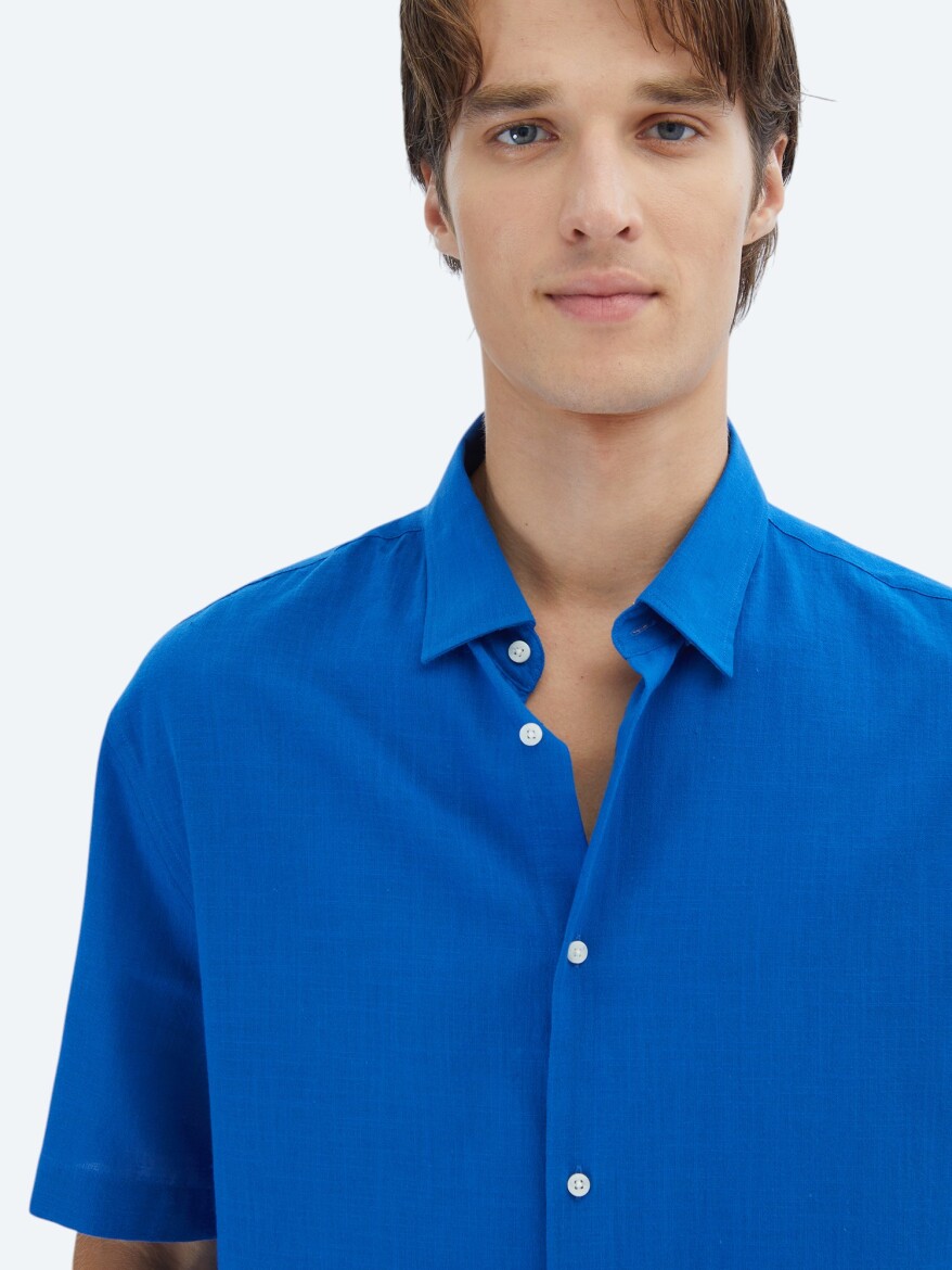 Saks Oversize Fit Short Weaving Casual 100% Cotton Shirt - 3