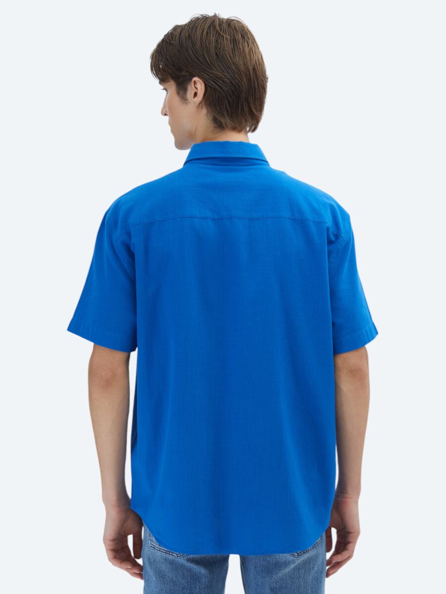 Saks Oversize Fit Short Weaving Casual 100% Cotton Shirt - 5