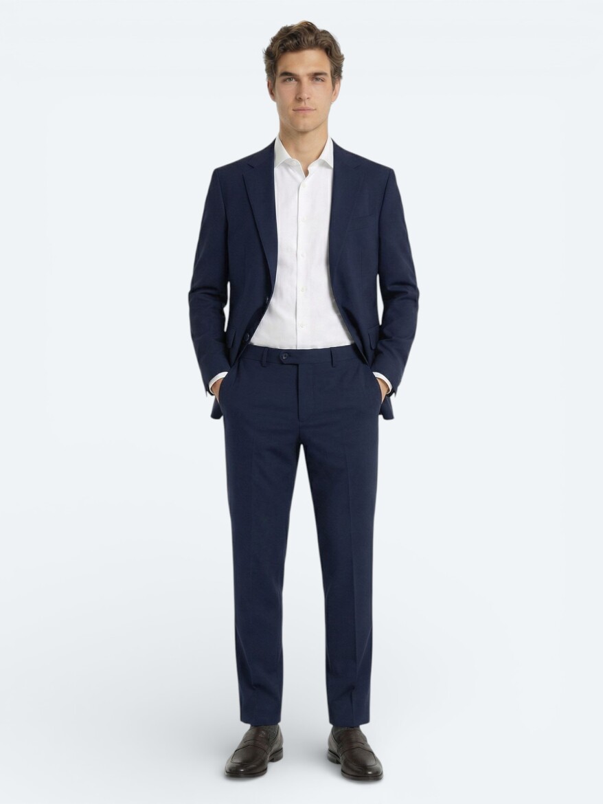 Saks Plain Modern Fit Wool Blended Suit - 3