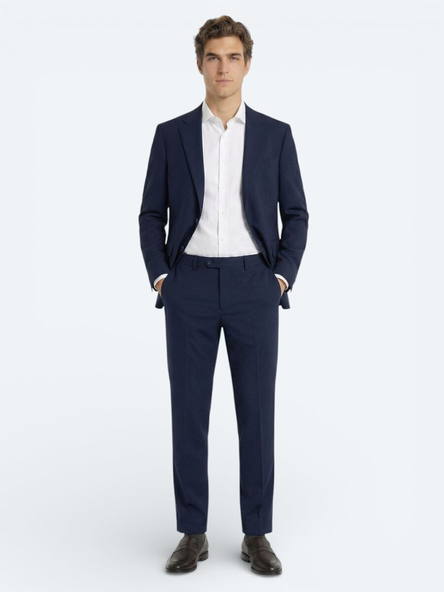 Saks Plain Modern Fit Wool Blended Suit - 3