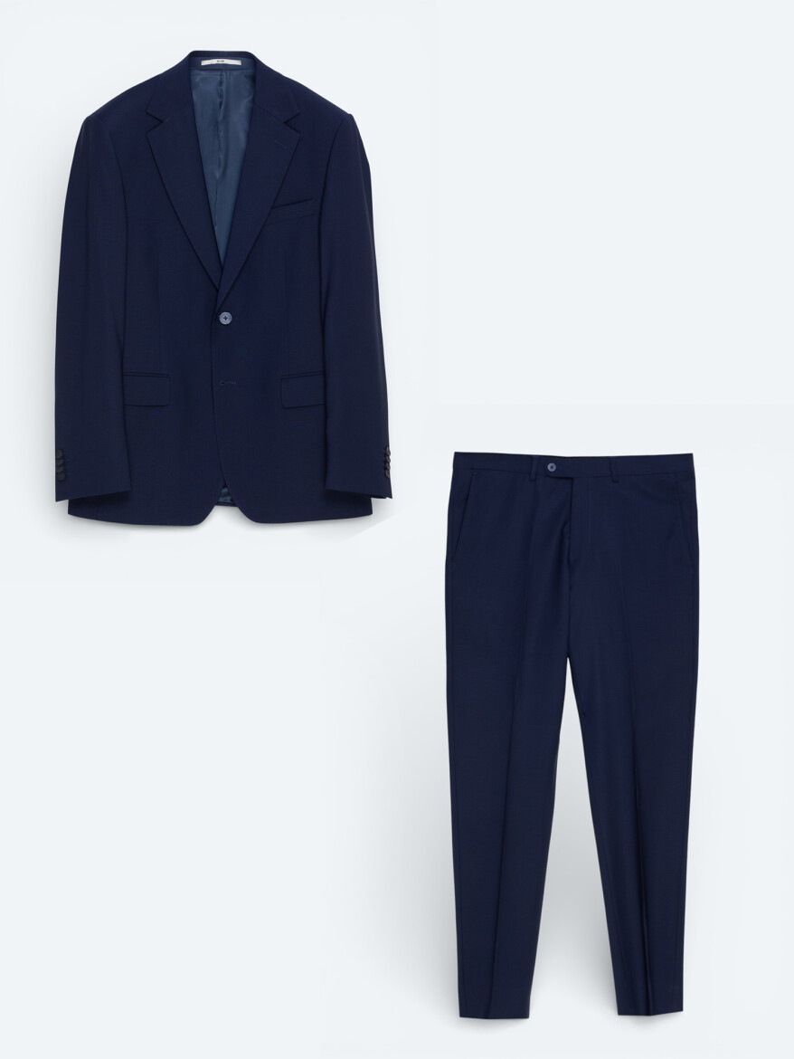 Saks Plain Modern Fit Wool Blended Suit - 5