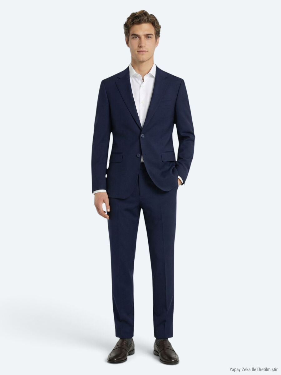 Saks Plain Modern Fit Wool Blended Suit - 2