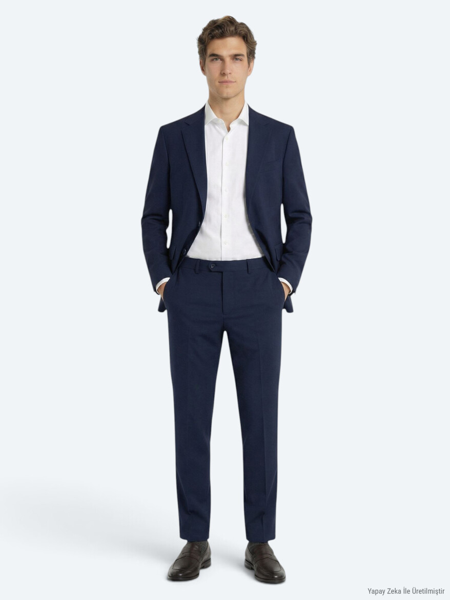 Saks Plain Modern Fit Wool Blended Suit - 3