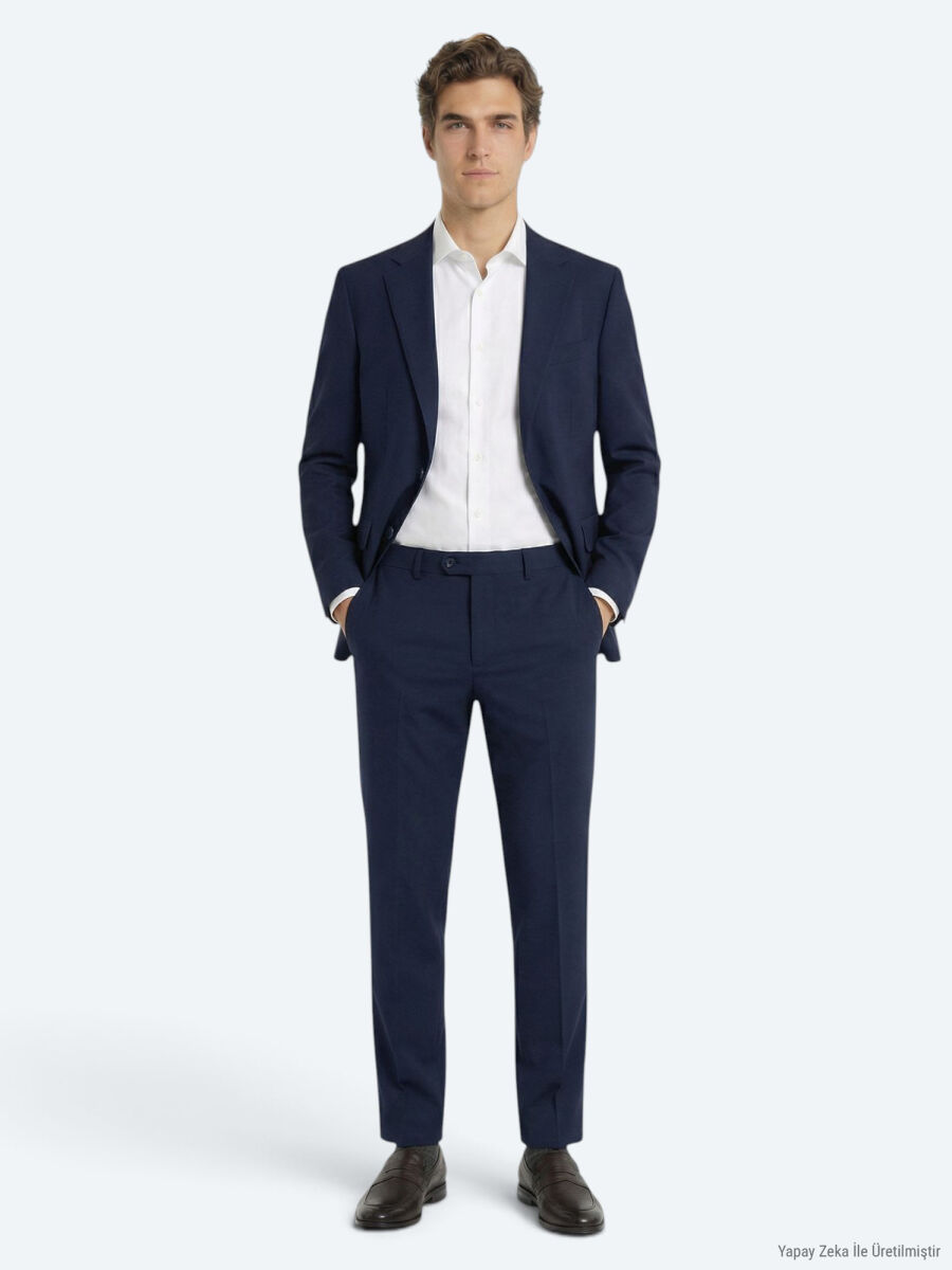 Saks Plain Modern Fit Wool Blended Suit - 3