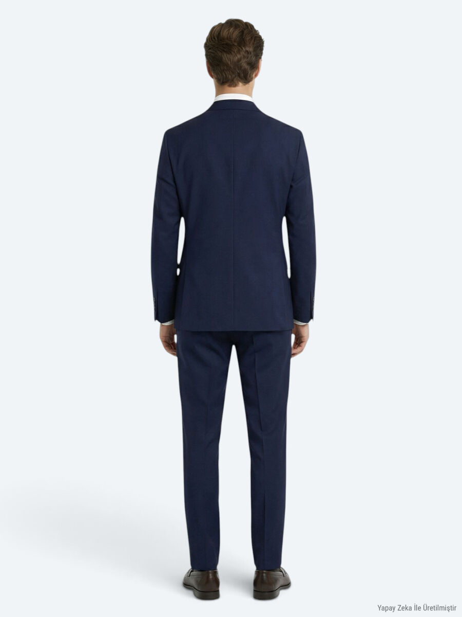 Saks Plain Modern Fit Wool Blended Suit - 4