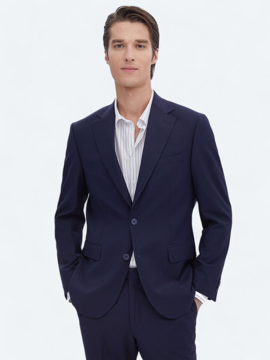 Saks Plain Modern Fit Wool Blended Suit - 1