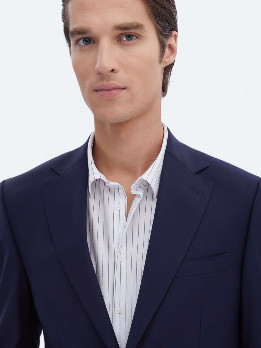 Saks Plain Modern Fit Wool Blended Suit - 3