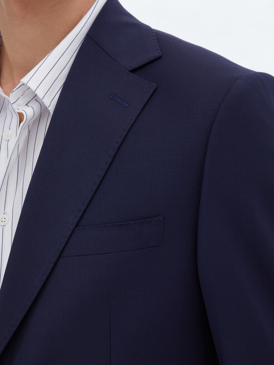 Saks Plain Modern Fit Wool Blended Suit - 5