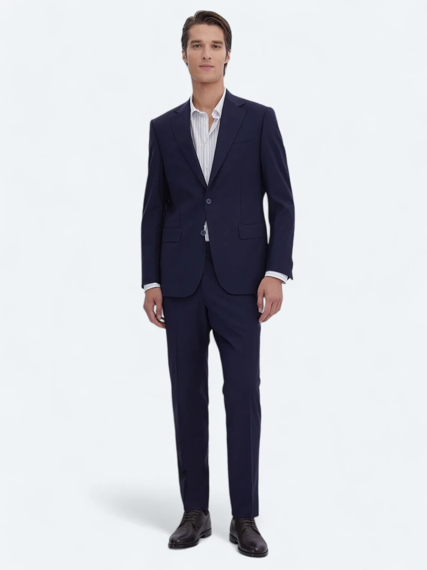Saks Plain Modern Fit Wool Blended Suit - 1