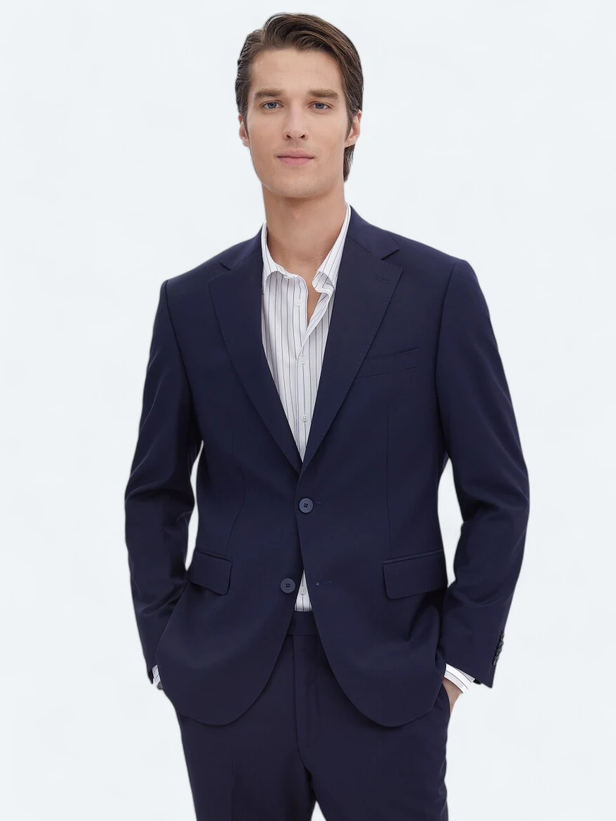 Saks Plain Modern Fit Wool Blended Suit - 2