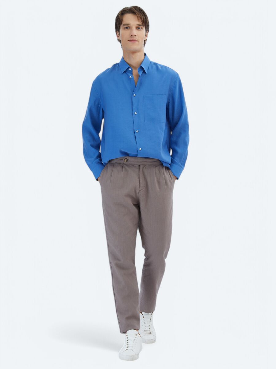 Saks Plain Oversize Fit Long Weaving Casual Shirt - 2