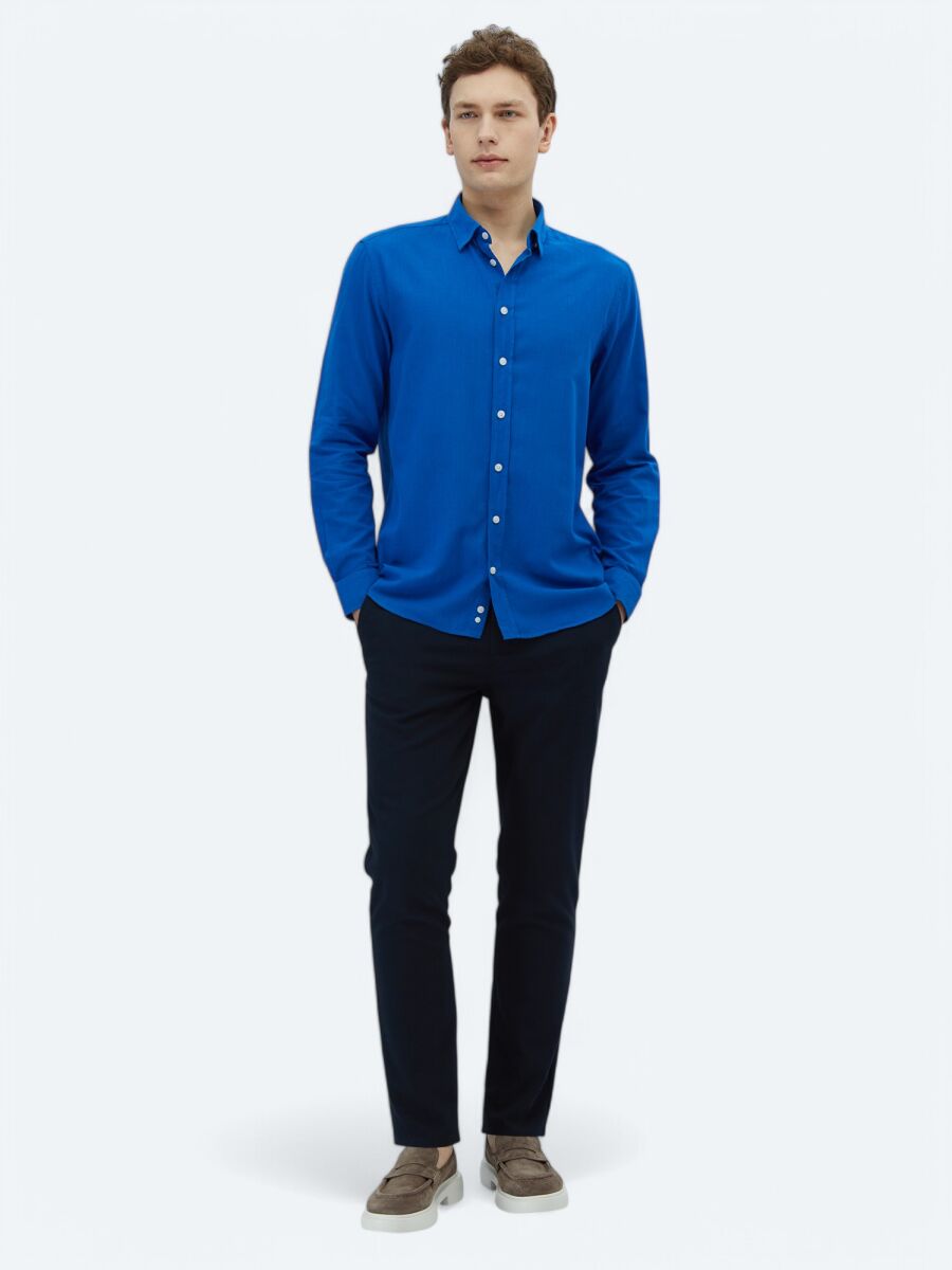 Saks Plain Regular Fit Long Weaving Casual 100% Cotton Shirt - 2