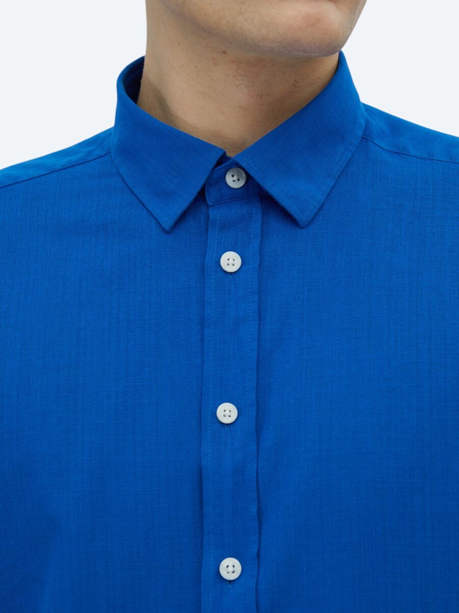 Saks Plain Regular Fit Long Weaving Casual 100% Cotton Shirt - 4
