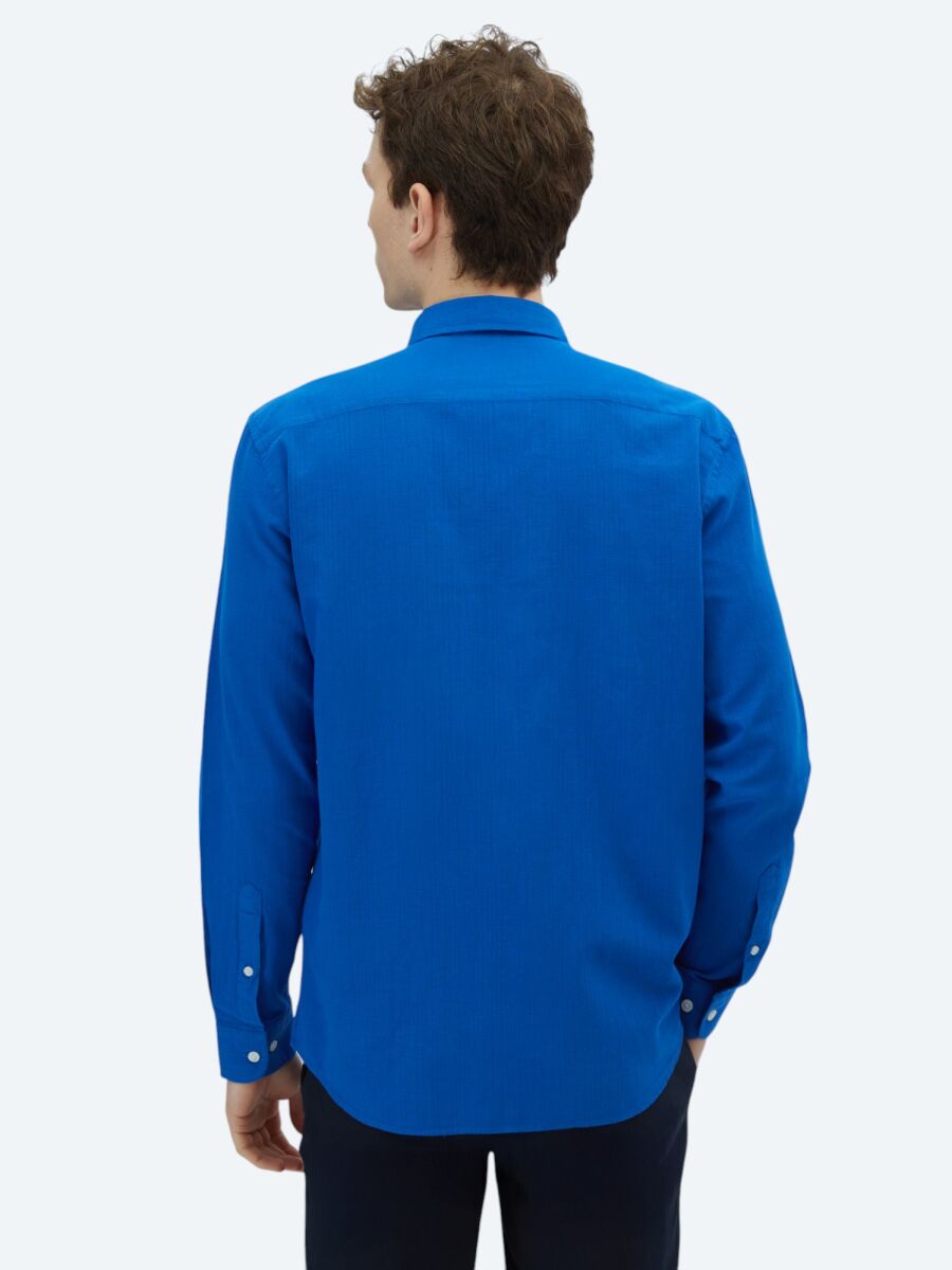 Saks Plain Regular Fit Long Weaving Casual 100% Cotton Shirt - 5