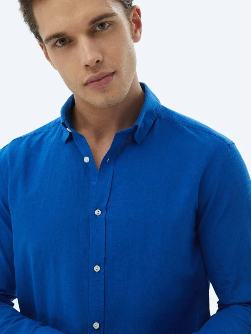 Saks Plain Regular Fit Weaving Casual 100% Cotton Shirt - 3