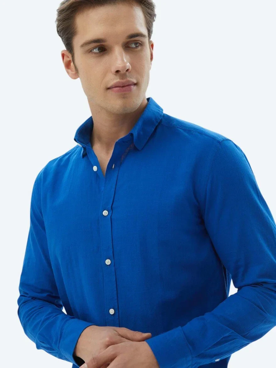 Saks Plain Regular Fit Weaving Casual 100% Cotton Shirt - 6