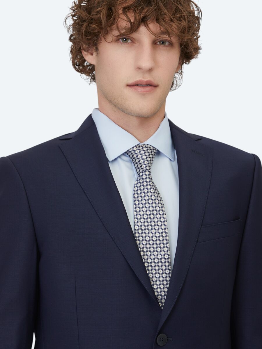 Saks Plain Regular Fit Wool Blended Suit - 3