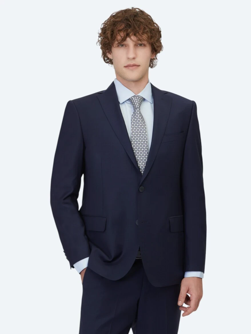 Saks Plain Regular Fit Wool Blended Suit - 1