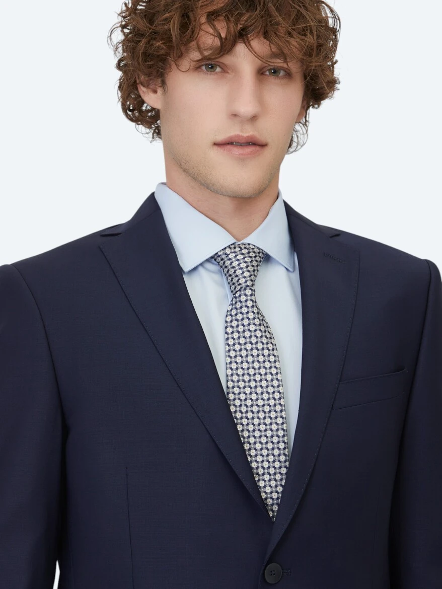 Saks Plain Regular Fit Wool Blended Suit - 3