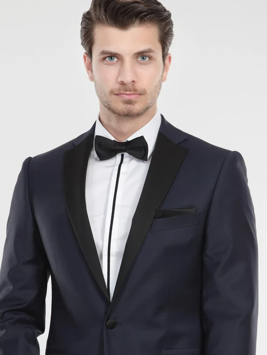 Saks Plain Slim Fit Butterfly Collar Weaving Tuxedo - 1