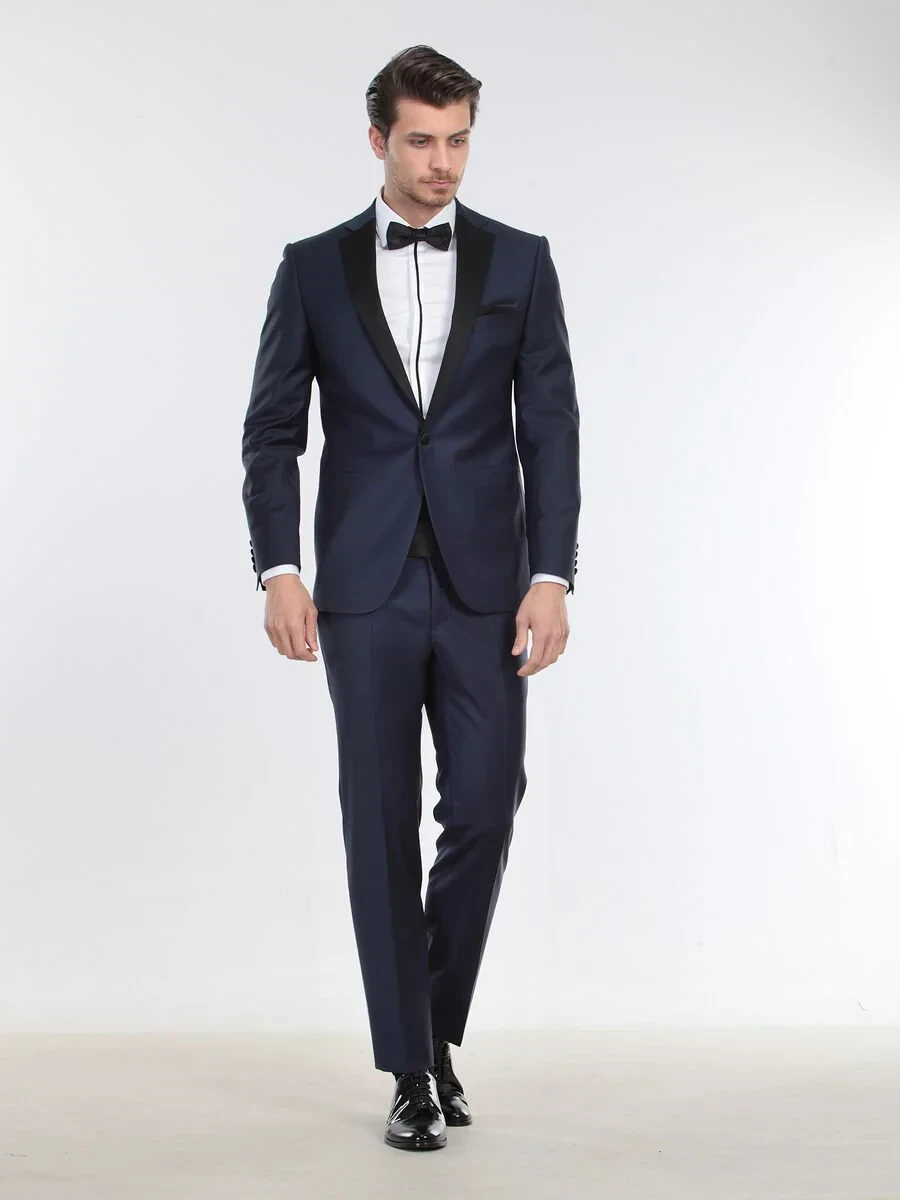 Saks Plain Slim Fit Butterfly Collar Weaving Tuxedo - 5