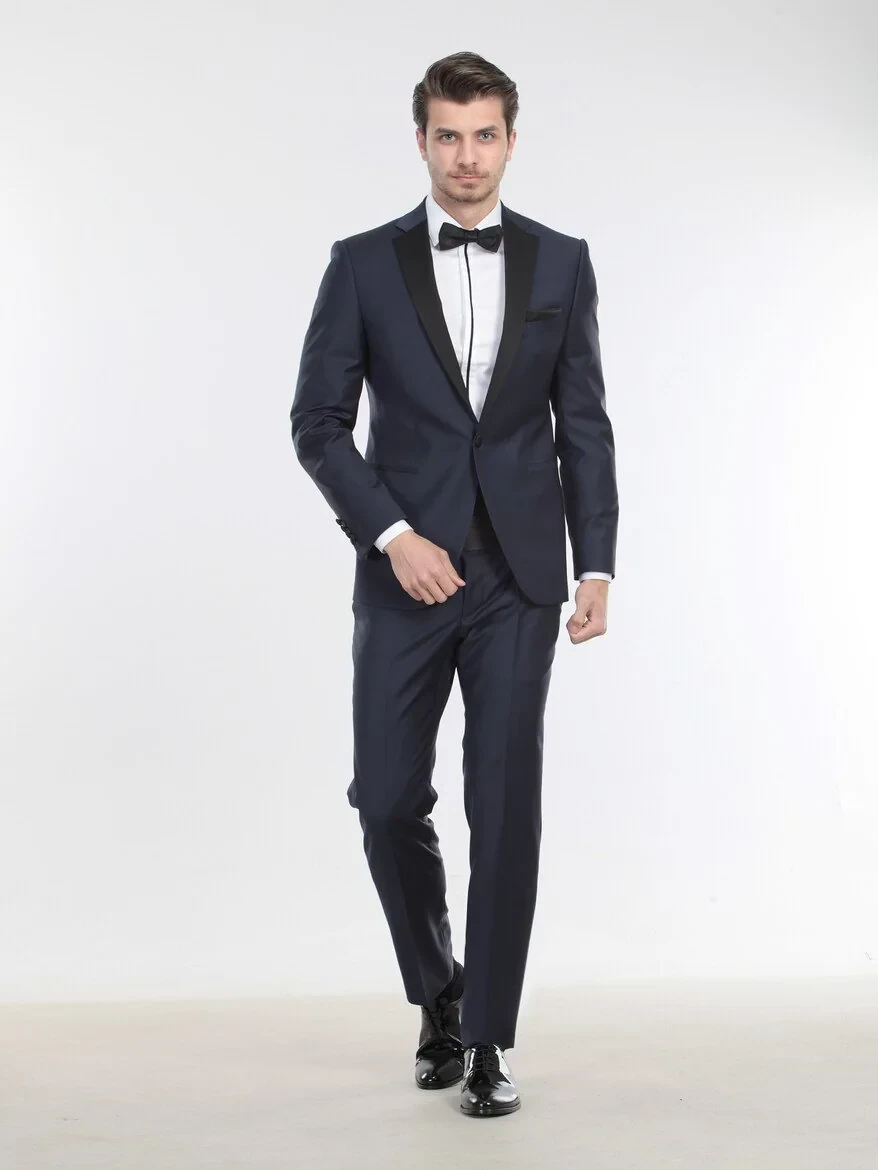 Saks Plain Slim Fit Butterfly Collar Weaving Tuxedo - 6