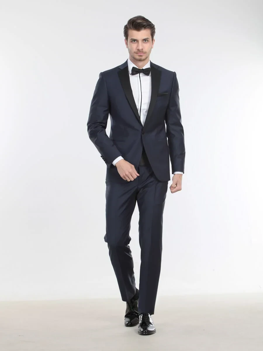 Saks Plain Slim Fit Butterfly Collar Weaving Tuxedo - 6