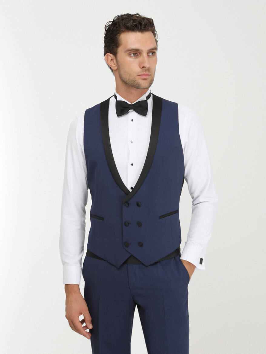 Saks Plain Slim Fit Detachable Collar Weaving Tuxedo With West - 2
