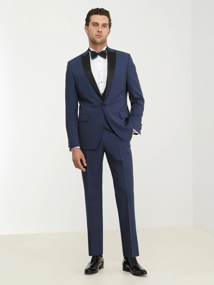 Saks Plain Slim Fit Detachable Collar Weaving Tuxedo With West - 2