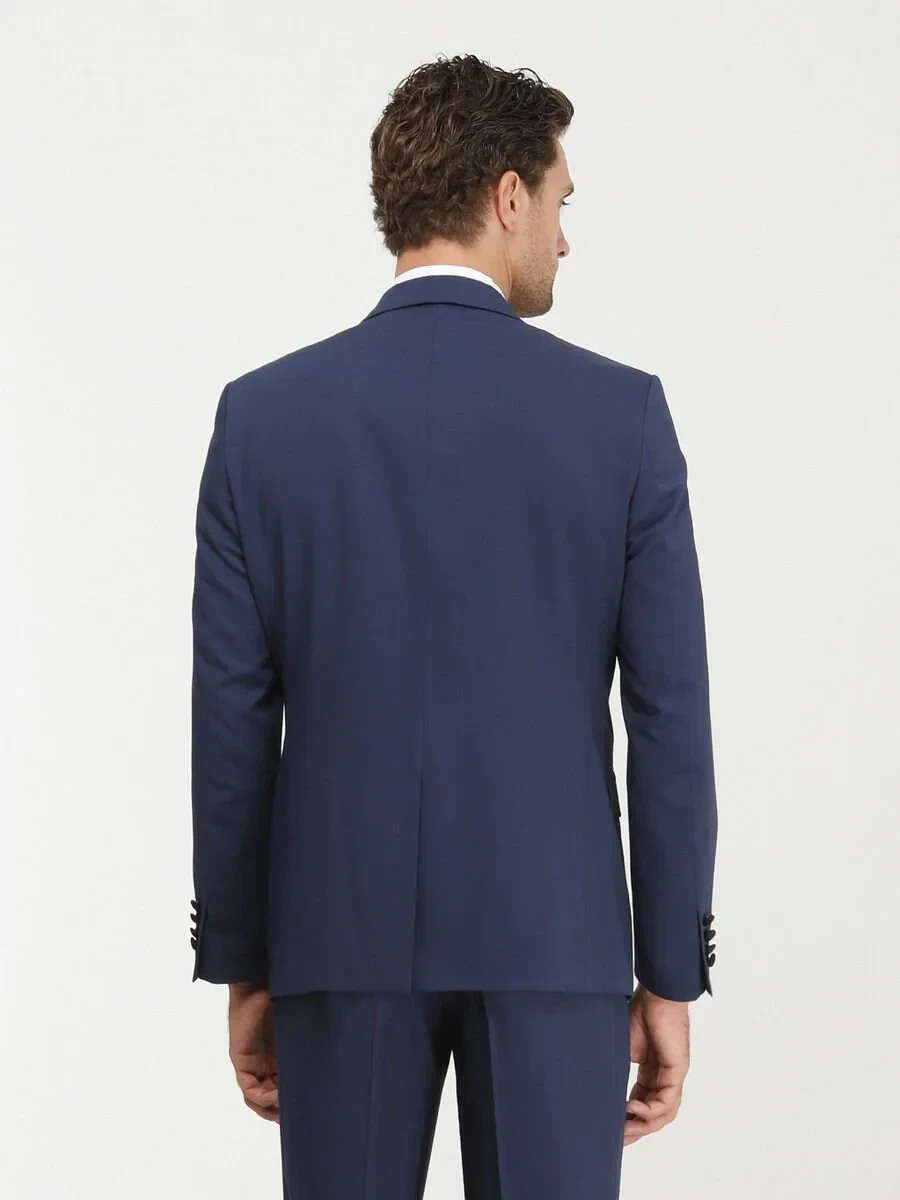 Saks Plain Slim Fit Detachable Collar Weaving Tuxedo With West - 7