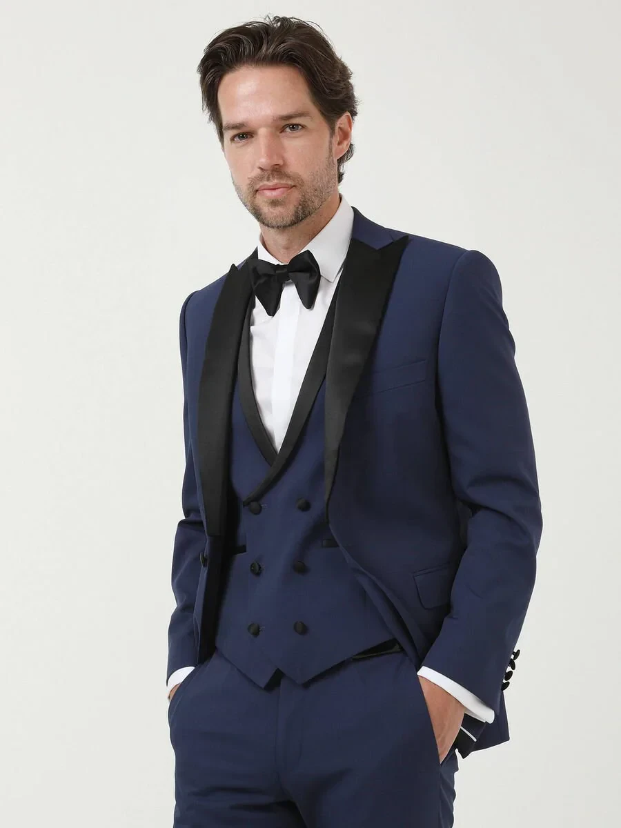 Saks Plain Slim Fit Detachable Collar Weaving Tuxedo With West - 3