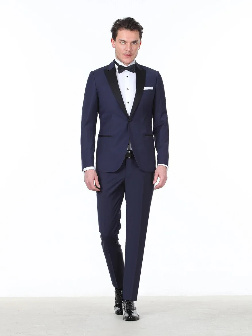Saks Plain Slim Fit Double Breasted Collar Weaving Tuxedo - 3
