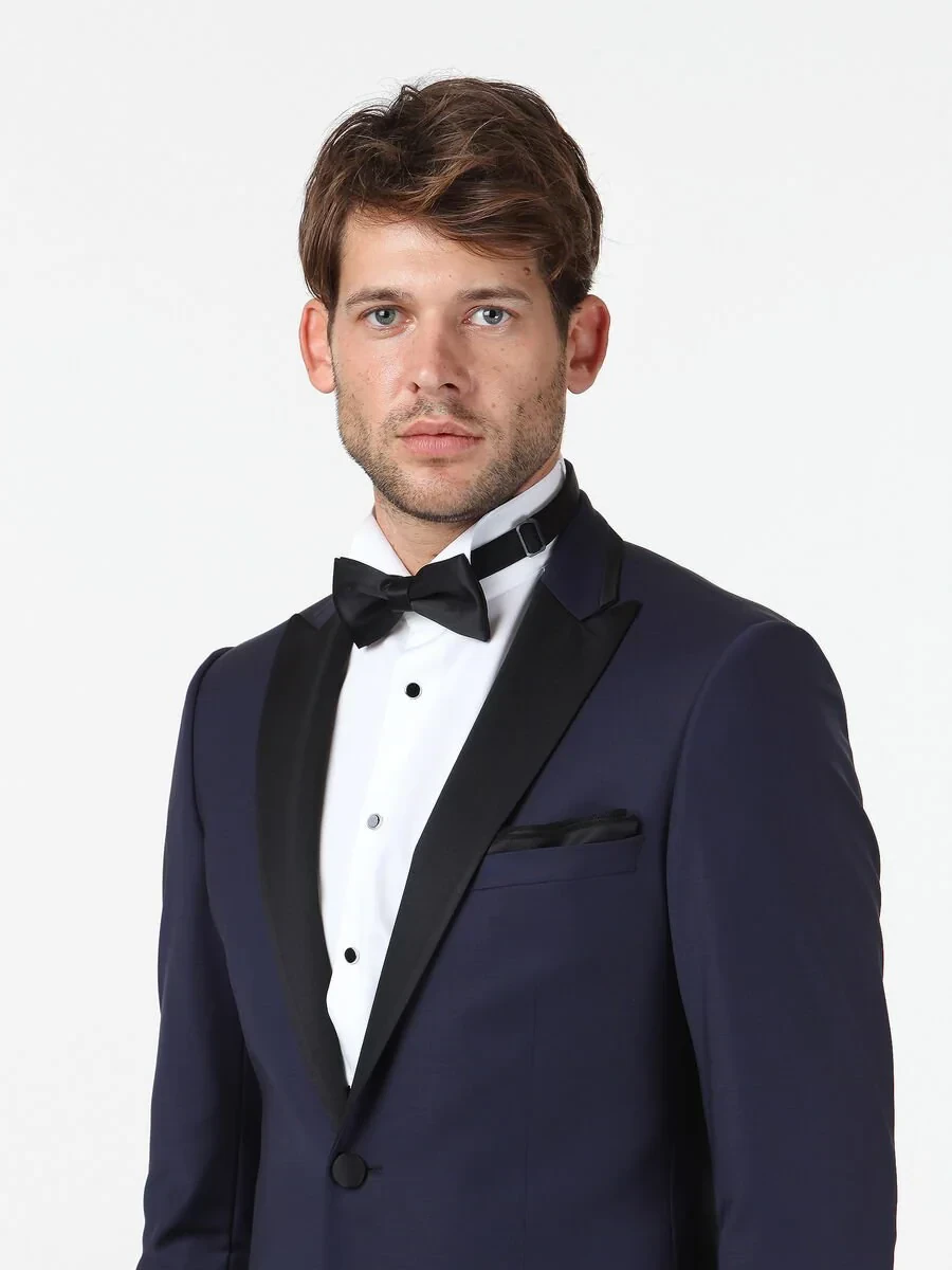 Saks Slim Fit Double Breasted Collar Weaving Tuxedo - 1