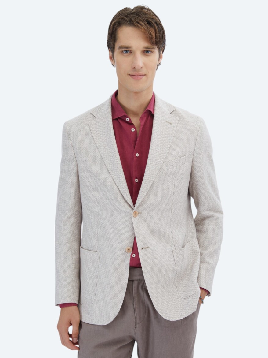 Salmon Patterned Modern Fit Linen Blended Jacket 