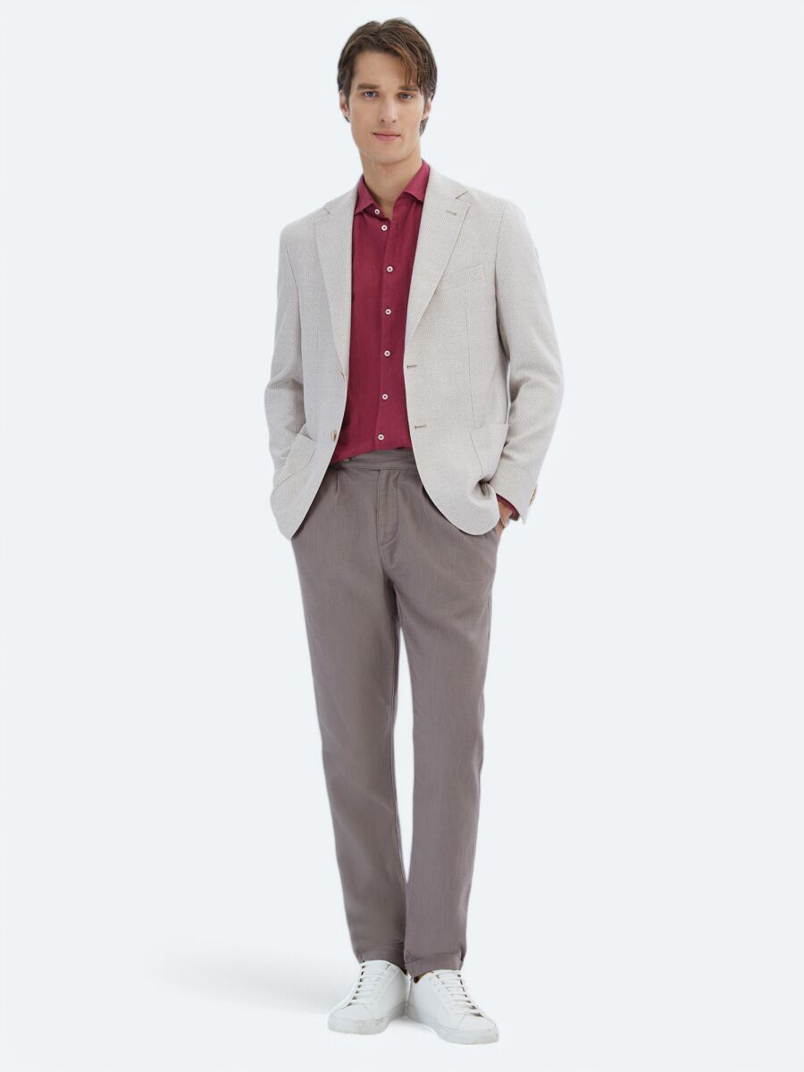Salmon Patterned Modern Fit Linen Blended Jacket - 2