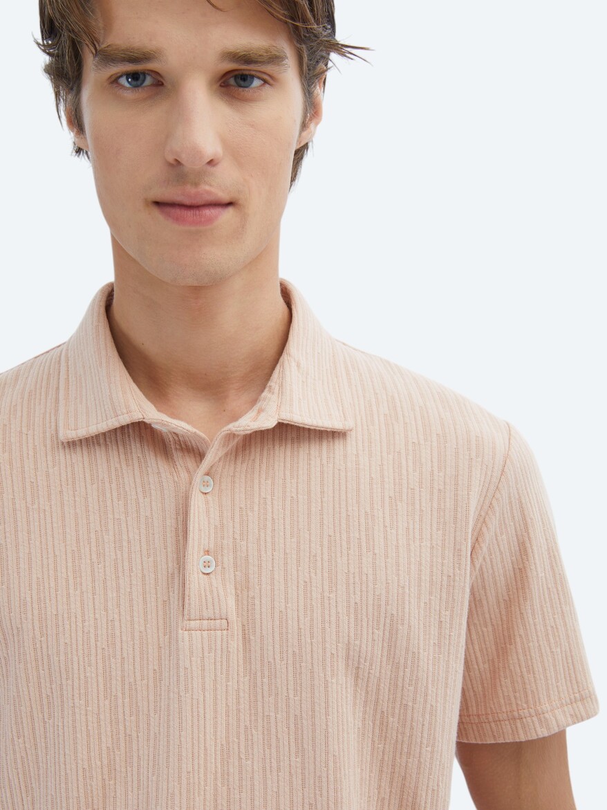 Salmon Patterned Polo Neck Cotton Blended T-Shirt - 4