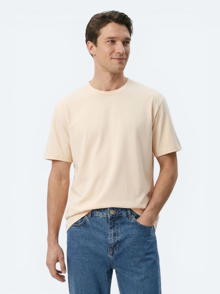 Salmon Plain Cotton Blended T-Shirt - 1