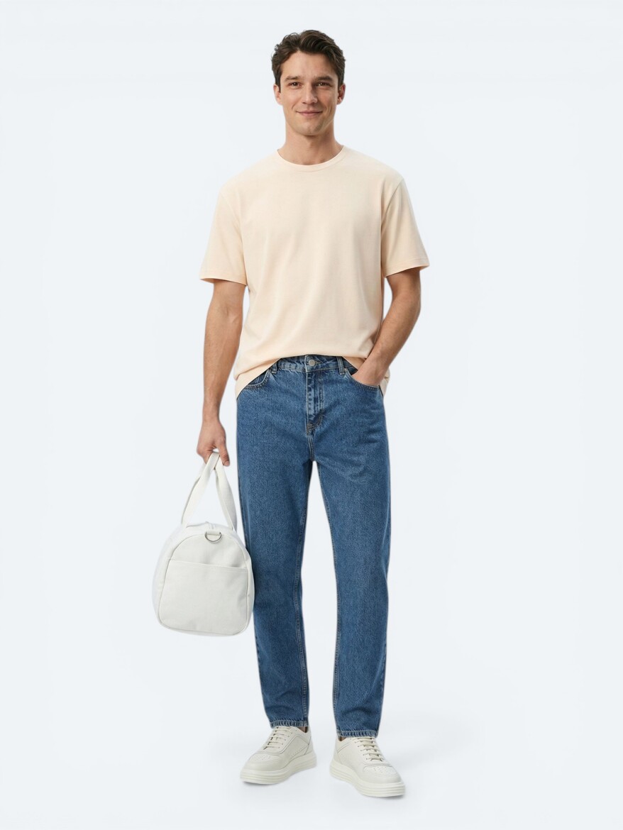 Salmon Plain Cotton Blended T-Shirt - KİP