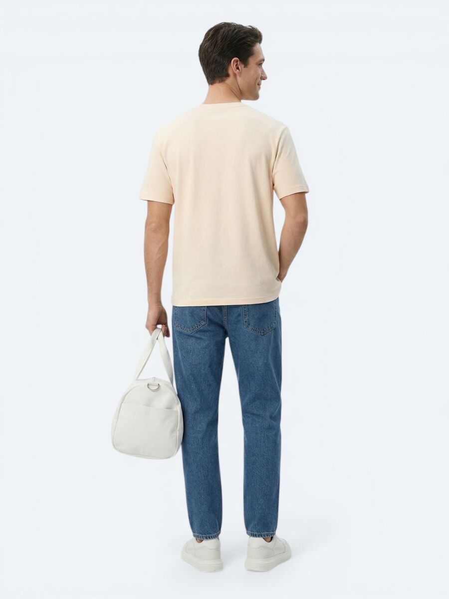 Salmon Plain Cotton Blended T-Shirt - 4