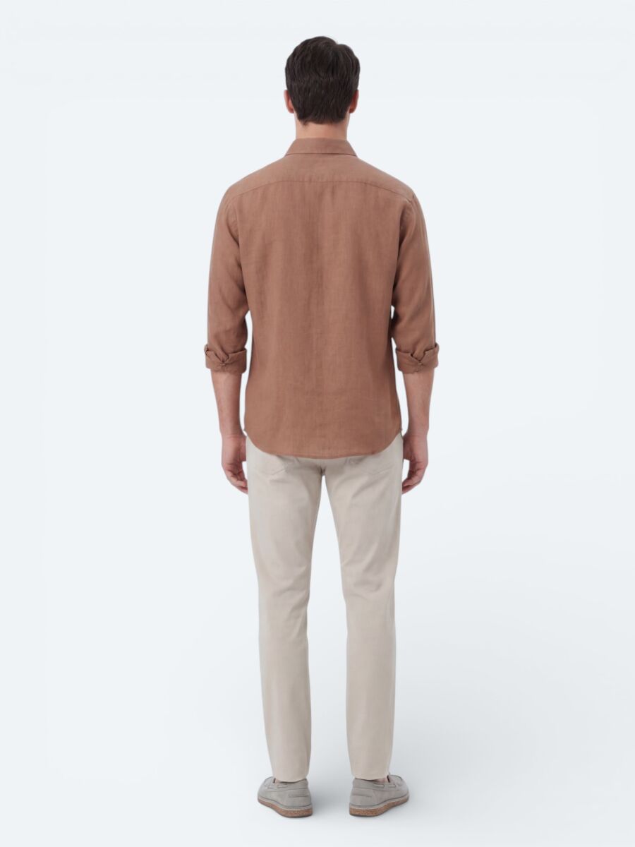 Salmon Plain Oversize Fit Long Weaving Casual Shirt - 5