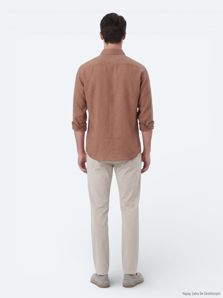 Salmon Plain Oversize Fit Long Weaving Casual Shirt - 5