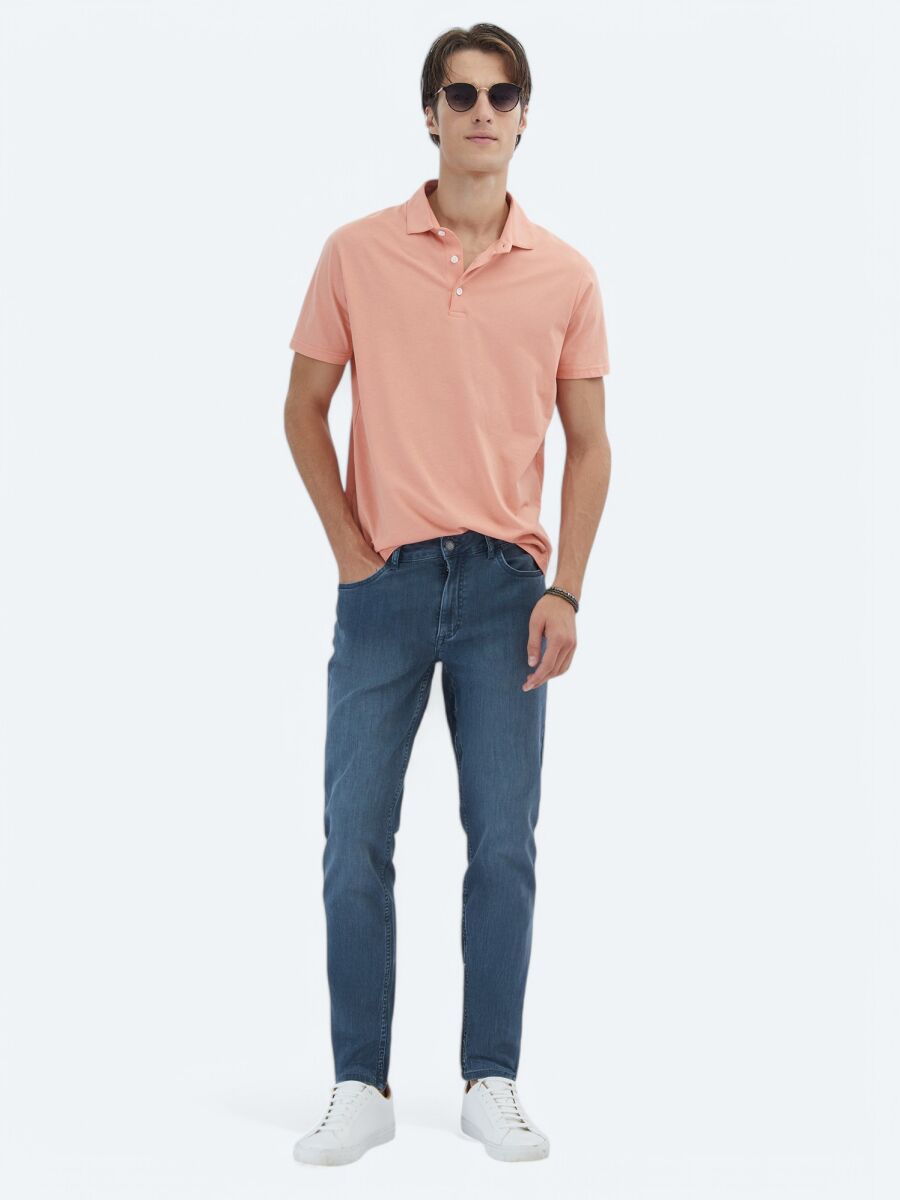 Salmon Plain Polo Neck 100% Cotton T-Shirt - 2