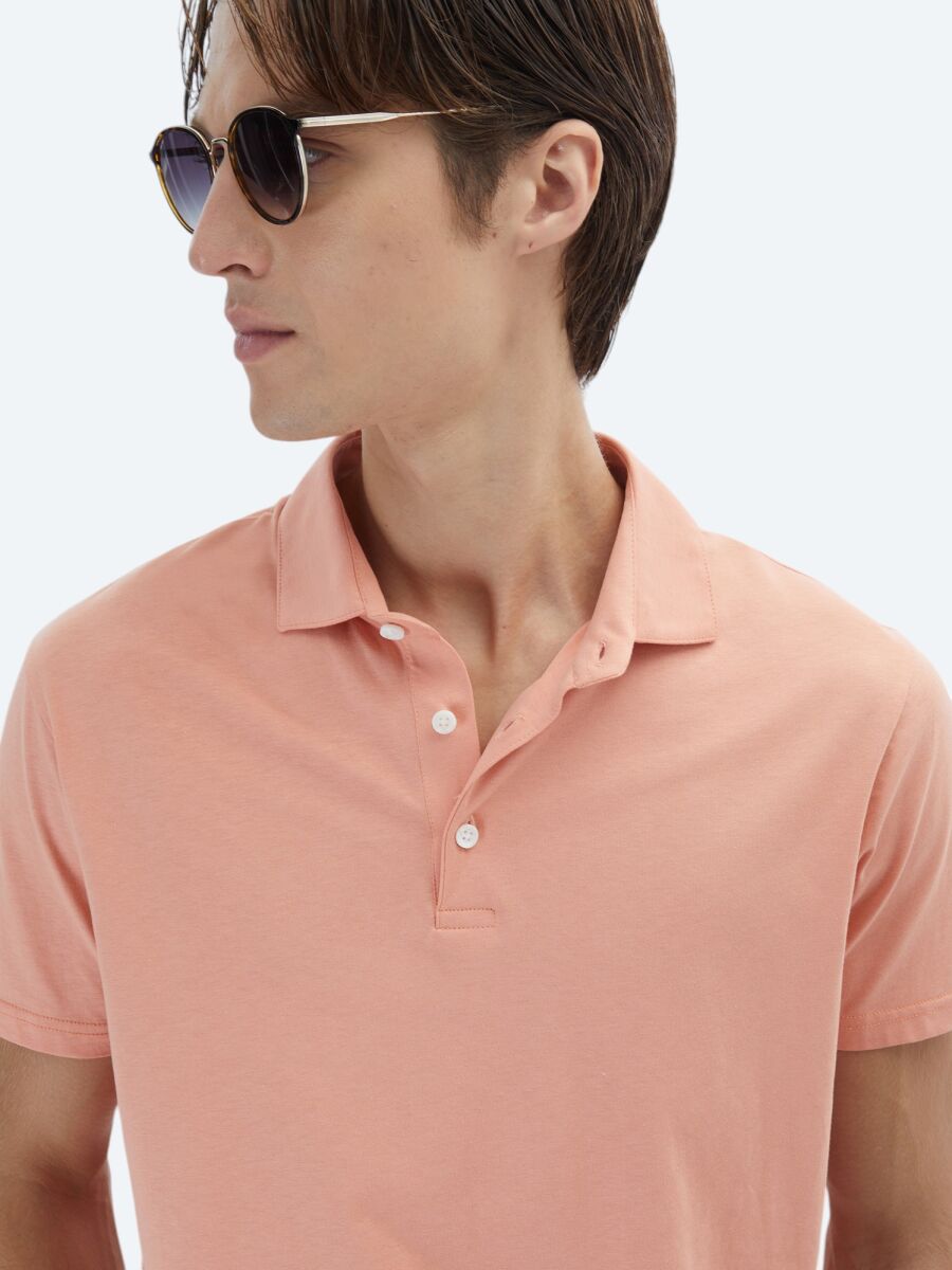 Salmon Plain Polo Neck 100% Cotton T-Shirt - 3